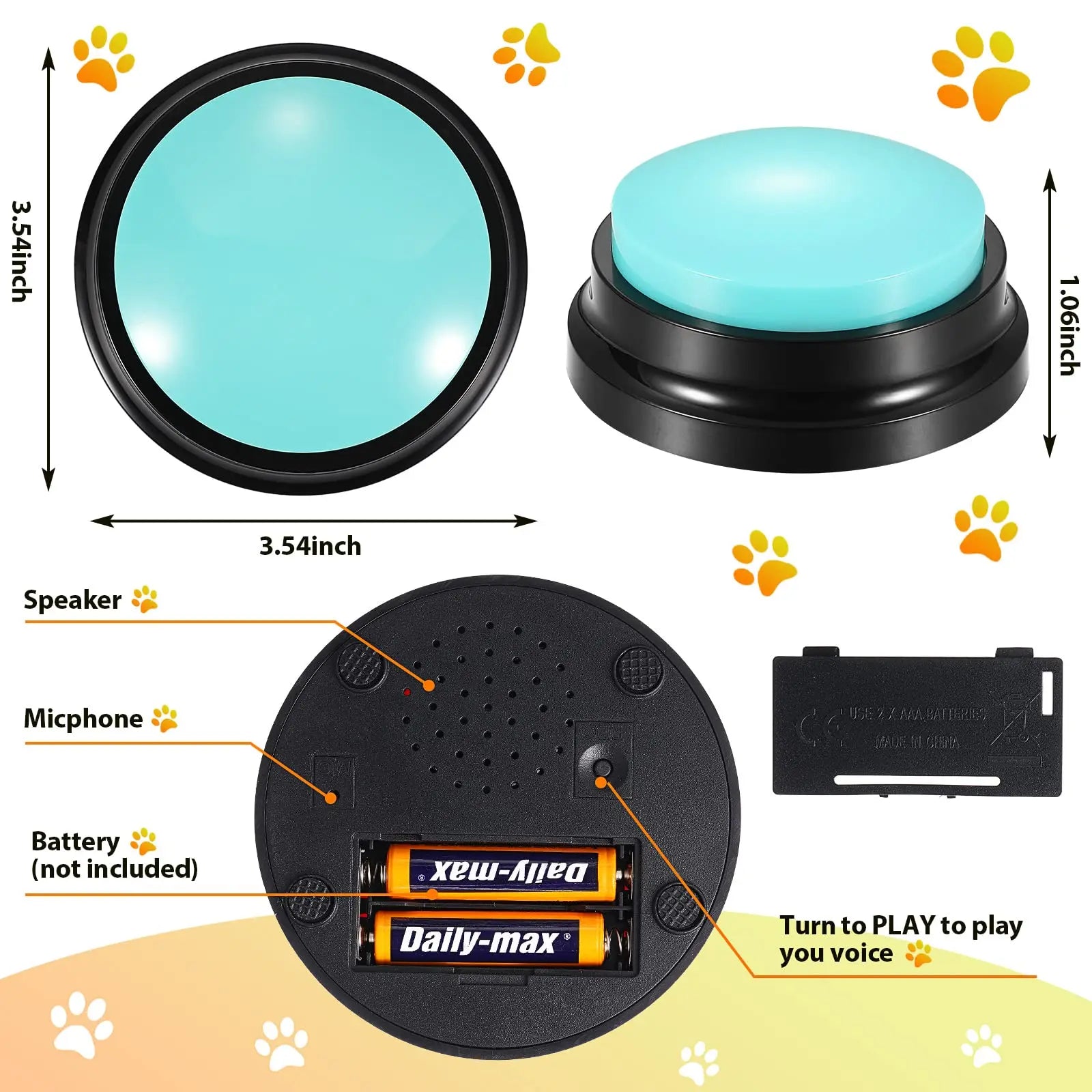 Paws & Claws™Voice Recording Button Pet Toys